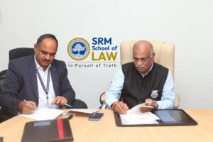 Dr. Y. S. R. Murthy, Pro VC-Law, SRMIST, and Dr. Veerappan V, Co-founder and President, Tessolve Semiconductor Pvt. Ltd., during the MoU signing ceremony in Chennai.